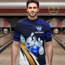Load image into Gallery viewer, Personalized Blue Strike Ball Bowling Shirt For Men Custom Team Bowling Jersey Polo &amp; 1/4 Zip TDM6243