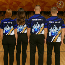 Load image into Gallery viewer, Personalized Blue Strike Ball Bowling Shirt For Men Custom Team Bowling Jersey Polo &amp; 1/4 Zip TDM6243