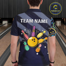 Load image into Gallery viewer, Personalized Funny Neon Bowling Shirt For Men, Retro Bowling Team Jersey Polo &amp; 1/4 Zip | Navy Blue TDM6460