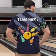 Load image into Gallery viewer, Personalized Funny Neon Bowling Shirt For Men, Retro Bowling Team Jersey Polo &amp; 1/4 Zip | Navy Blue TDM6460