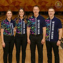 Load image into Gallery viewer, Personalized Funny Neon Bowling Shirt For Women, Retro Bowling Team Jersey Polo &amp; 1/4 Zip | Navy Blue TDM6460