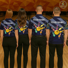 Load image into Gallery viewer, Personalized Funny Neon Bowling Shirt For Women, Retro Bowling Team Jersey Polo &amp; 1/4 Zip | Navy Blue TDM6460