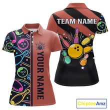 Load image into Gallery viewer, Personalized Funny Neon Bowling Shirt For Women, Retro Bowling Team Jersey Polo &amp; 1/4 Zip | Orange TDM6462