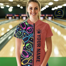 Load image into Gallery viewer, Personalized Funny Neon Bowling Shirt For Women, Retro Bowling Team Jersey Polo &amp; 1/4 Zip | Orange TDM6462