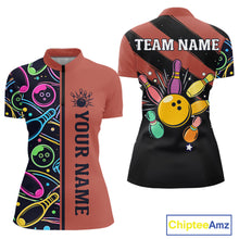 Load image into Gallery viewer, Personalized Funny Neon Bowling Shirt For Women, Retro Bowling Team Jersey Polo &amp; 1/4 Zip | Orange TDM6462