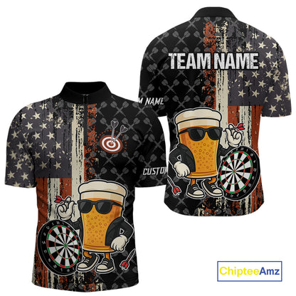 Funny Beer Vintage American Flag Darts Shirt For Men Custom Patriotic Darts Team Jersey TDM5365