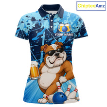 Load image into Gallery viewer, Blue Funny Bulldog Bowling Beer Polo &amp; 1/4 Zip Shirts For Women Custom Bowling Team Jersey TDM6473