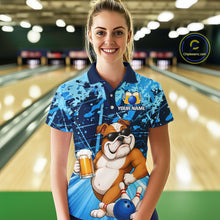 Load image into Gallery viewer, Blue Funny Bulldog Bowling Beer Polo &amp; 1/4 Zip Shirts For Women Custom Bowling Team Jersey TDM6473