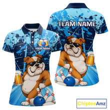 Load image into Gallery viewer, Blue Funny Bulldog Bowling Beer Polo &amp; 1/4 Zip Shirts For Women Custom Bowling Team Jersey TDM6473