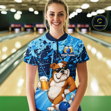 Load image into Gallery viewer, Blue Funny Bulldog Bowling Beer Polo &amp; 1/4 Zip Shirts For Women Custom Bowling Team Jersey TDM6473