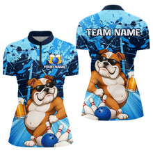 Load image into Gallery viewer, Blue Funny Bulldog Bowling Beer Polo &amp; 1/4 Zip Shirts For Women Custom Bowling Team Jersey TDM6473