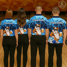 Load image into Gallery viewer, Blue Funny Bulldog Bowling Beer Polo &amp; 1/4 Zip Shirts For Men Custom Bowling Team Jersey TDM6473