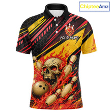 Load image into Gallery viewer, Red &amp; Yellow Flaming Skull Bowling Jersey For Men Custom Bowling League Shirts Team Polo &amp; 1/4 Zip TDM6476