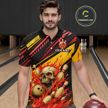 Load image into Gallery viewer, Red &amp; Yellow Flaming Skull Bowling Jersey For Men Custom Bowling League Shirts Team Polo &amp; 1/4 Zip TDM6476