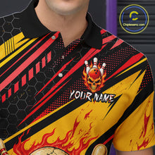 Load image into Gallery viewer, Red &amp; Yellow Flaming Skull Bowling Jersey For Men Custom Bowling League Shirts Team Polo &amp; 1/4 Zip TDM6476