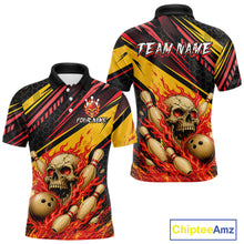 Load image into Gallery viewer, Red &amp; Yellow Flaming Skull Bowling Jersey For Men Custom Bowling League Shirts Team Polo &amp; 1/4 Zip TDM6476