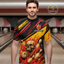 Load image into Gallery viewer, Red &amp; Yellow Flaming Skull Bowling Jersey For Men Custom Bowling League Shirts Team Polo &amp; 1/4 Zip TDM6476