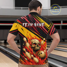 Load image into Gallery viewer, Red &amp; Yellow Flaming Skull Bowling Jersey For Men Custom Bowling League Shirts Team Polo &amp; 1/4 Zip TDM6476