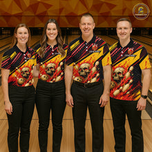 Load image into Gallery viewer, Red &amp; Yellow Flaming Skull Bowling Jersey For Men Custom Bowling League Shirts Team Polo &amp; 1/4 Zip TDM6476