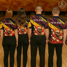 Load image into Gallery viewer, Red &amp; Yellow Flaming Skull Bowling Jersey For Men Custom Bowling League Shirts Team Polo &amp; 1/4 Zip TDM6476
