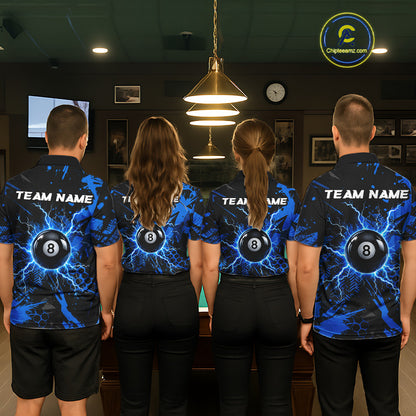 Black And Blue Grunge Lightning 8 Ball Pool Jersey For Men Custom Billiard League Team Shirts TDM7172