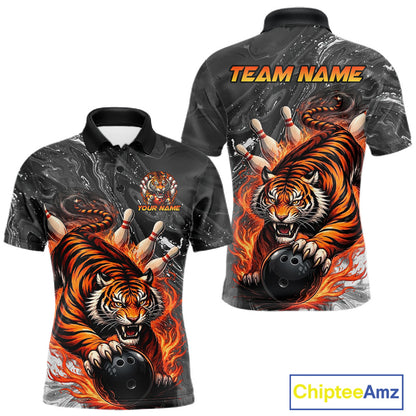 Personalized Flame Tiger Bowling Shirt For Men Custom Bowling League Team Jersey Polo & 1/4 Zip TDM6295