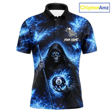 Load image into Gallery viewer, Blue Grim Reaper Butterfly Billiard Shirt For Men Custom 8 Ball Pool Team Jersey Polo &amp; 1/4 Zip TDM6299