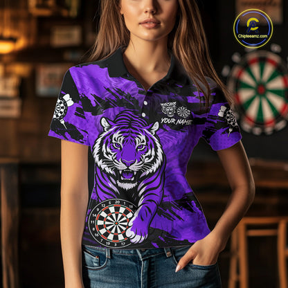 Personalized Purple Dartboard Tiger Darts Shirt For Women Custom Darts Jersey Team Polo & 1/4 Zip TDM7187