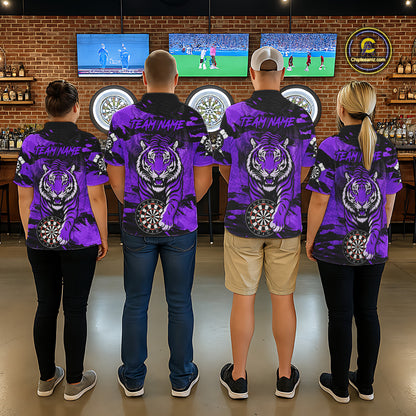 Personalized Purple Dartboard Tiger Darts Shirt For Women Custom Darts Jersey Team Polo & 1/4 Zip TDM7187