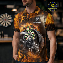 Load image into Gallery viewer, Personalized Orange Flaming Grim Reaper Darts Shirt For Men Custom Fire Darts Team Jersey TDM4974