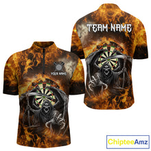 Load image into Gallery viewer, Personalized Orange Flaming Grim Reaper Darts Shirt For Men Custom Fire Darts Team Jersey TDM4974