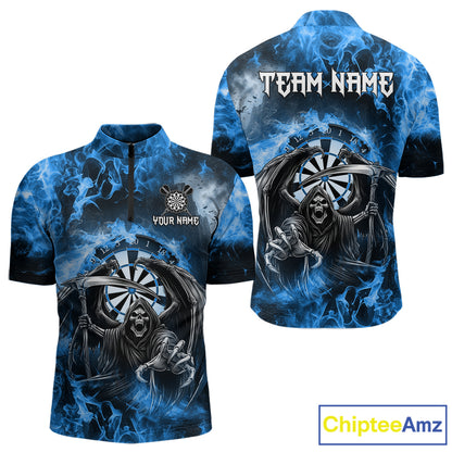 Personalized Blue Flaming Grim Reaper Darts Shirt For Men Custom Fire Darts Team Jersey TDM4975