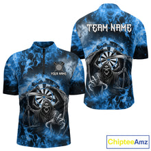 Load image into Gallery viewer, Personalized Blue Flaming Grim Reaper Darts Shirt For Men Custom Fire Darts Team Jersey TDM4975