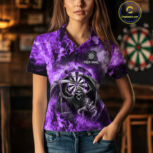 Load image into Gallery viewer, Personalized Purple Flaming Grim Reaper Darts Shirt For Women Custom Fire Darts Team Jersey TDM4976