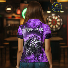 Load image into Gallery viewer, Personalized Purple Flaming Grim Reaper Darts Shirt For Women Custom Fire Darts Team Jersey TDM4976