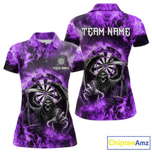 Load image into Gallery viewer, Personalized Purple Flaming Grim Reaper Darts Shirt For Women Custom Fire Darts Team Jersey TDM4976