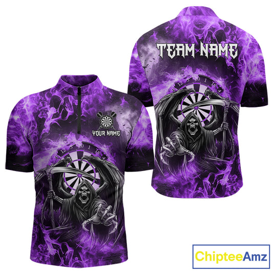 Personalized Purple Flaming Grim Reaper Darts Shirt For Men Custom Fire Darts Team Jersey TDM4976