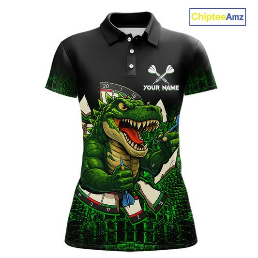 Black And Green Funny Sauropod Darts Shirt For Women Custom Darts Jersey Team Polo & 1/4 Zip TDM5917