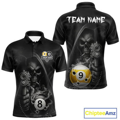 Custom Grim Reaper 8 Ball & 9 Ball Smoke Billiard Shirt For Men, Pool Team Jersey Polo & 1/4 Zip TDM6496