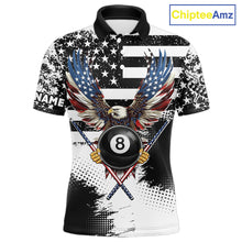 Load image into Gallery viewer, Custom Eagle American Flag 8 Ball Billiard Shirt For Men, Grunge Pool Team Jersey Polo &amp; 1/4 Zip TDM5718