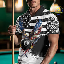 Load image into Gallery viewer, Custom Eagle American Flag 8 Ball Billiard Shirt For Men, Grunge Pool Team Jersey Polo &amp; 1/4 Zip TDM5718