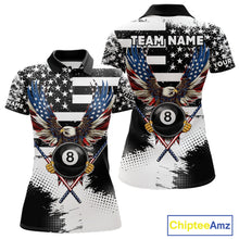 Load image into Gallery viewer, Custom Eagle American Flag 8 Ball Billiard Shirt For Women, Grunge Pool Team Jersey Polo &amp; 1/4 Zip TDM5718