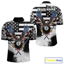 Load image into Gallery viewer, Custom Eagle American Flag 8 Ball Billiard Shirt For Men, Grunge Pool Team Jersey Polo &amp; 1/4 Zip TDM5718