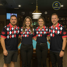 Load image into Gallery viewer, Personalized 8 Ball Pool Skull Argyle Pattern Women's Billiard Shirts, Billiard Team Jersey |Red TDM5719