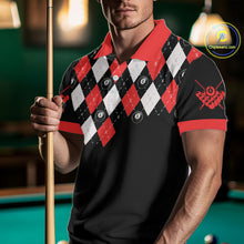 Load image into Gallery viewer, Personalized 8 Ball Pool Skull Argyle Pattern Men's Billiard Shirts, Billiard Team Jersey |Red TDM5719