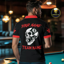 Load image into Gallery viewer, Personalized 8 Ball Pool Skull Argyle Pattern Men's Billiard Shirts, Billiard Team Jersey |Red TDM5719