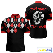Load image into Gallery viewer, Personalized 8 Ball Pool Skull Argyle Pattern Men's Billiard Shirts, Billiard Team Jersey |Red TDM5719