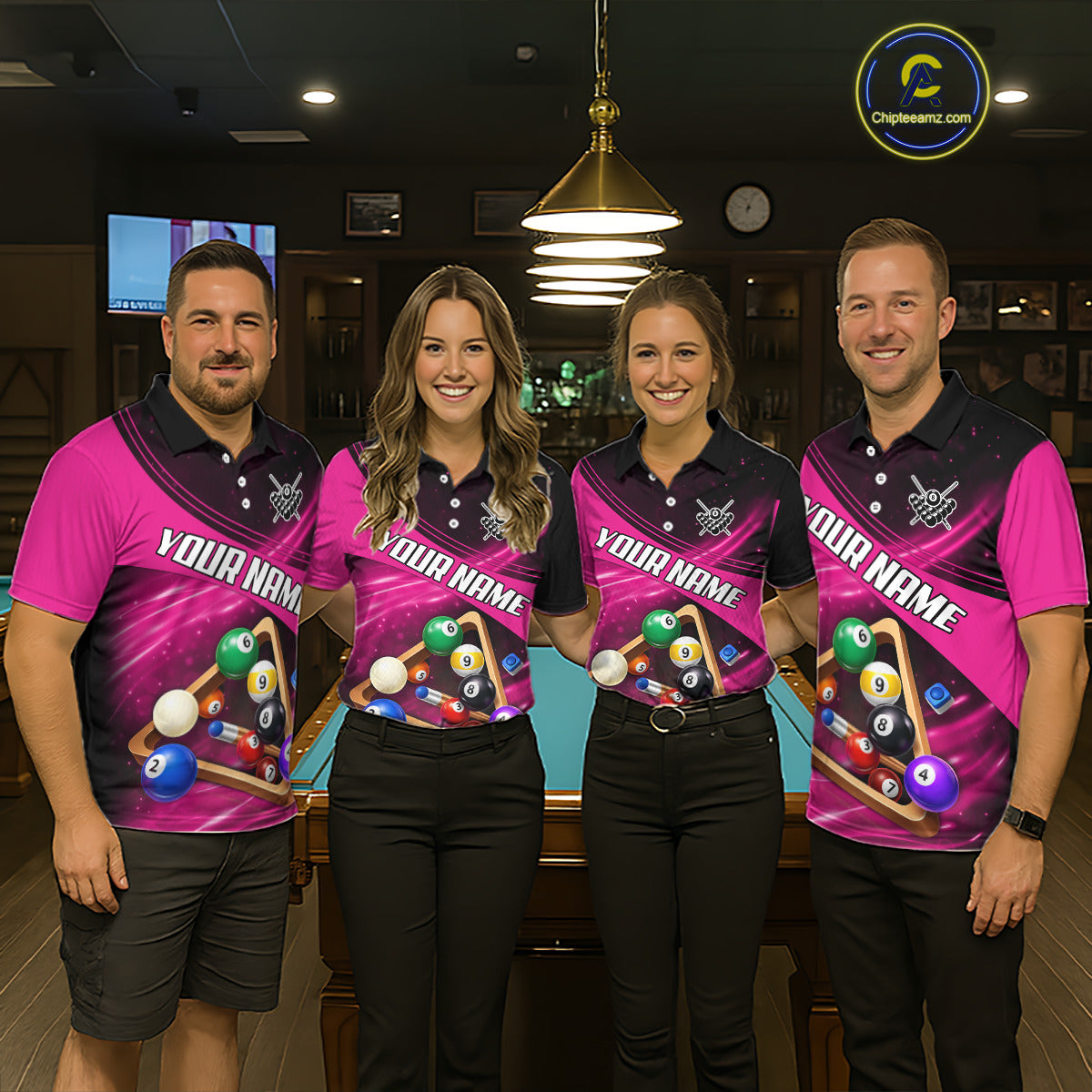 Pink And Black Billiard Jersey For Men Custom Pool Balls Billiard Team Shirt Polo & 1/4 Zip TDM6329
