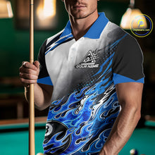 Load image into Gallery viewer, Blue Flaming 8 Ball Billiard Jersey Custom Men's Billiard Polo &amp; Quarter Zip, Pool Team Jersey TDM5725