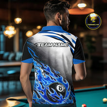 Load image into Gallery viewer, Blue Flaming 8 Ball Billiard Jersey Custom Men's Billiard Polo &amp; Quarter Zip, Pool Team Jersey TDM5725
